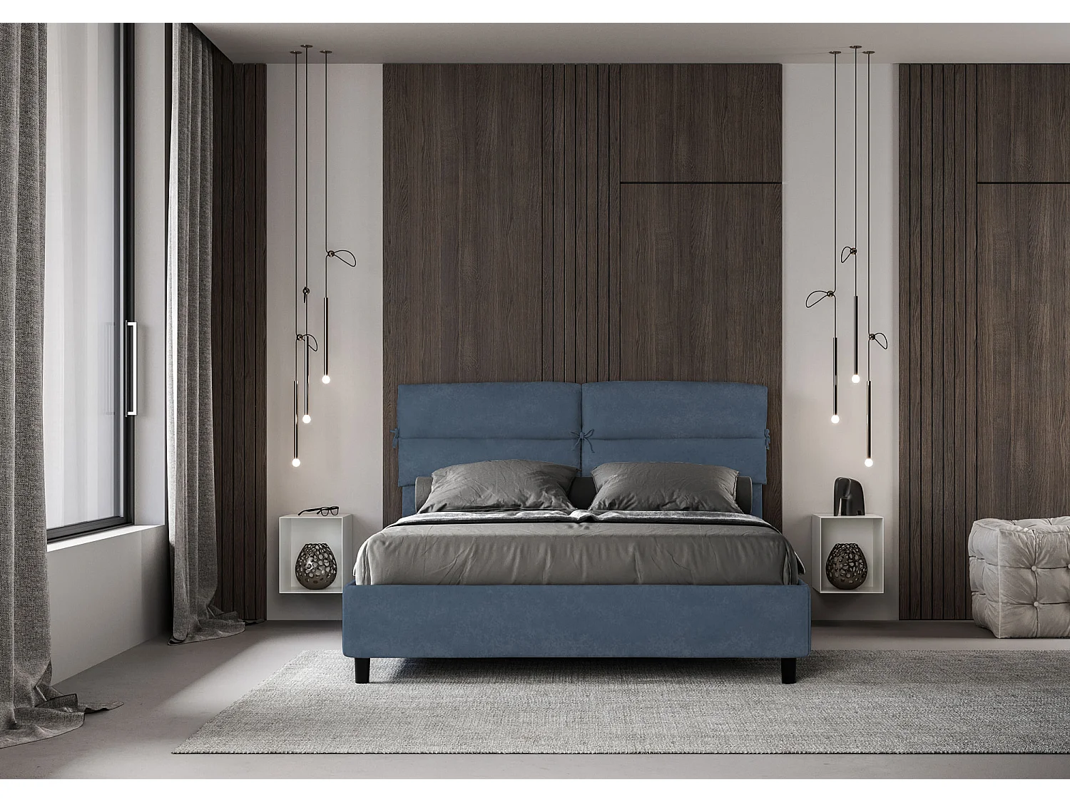 Gestoffeerd Bed 160x200 met opbergruimte microvezel blauw Nandy