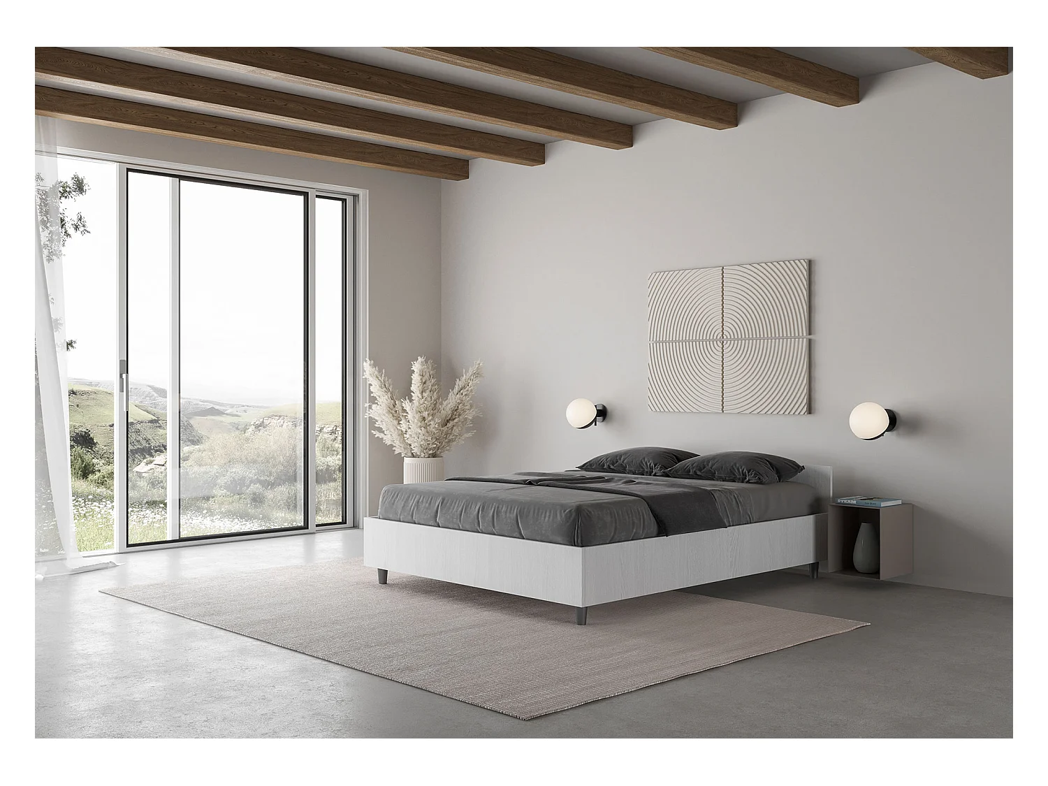 Lit double coffre 140x200 frêne blanc Nuamo