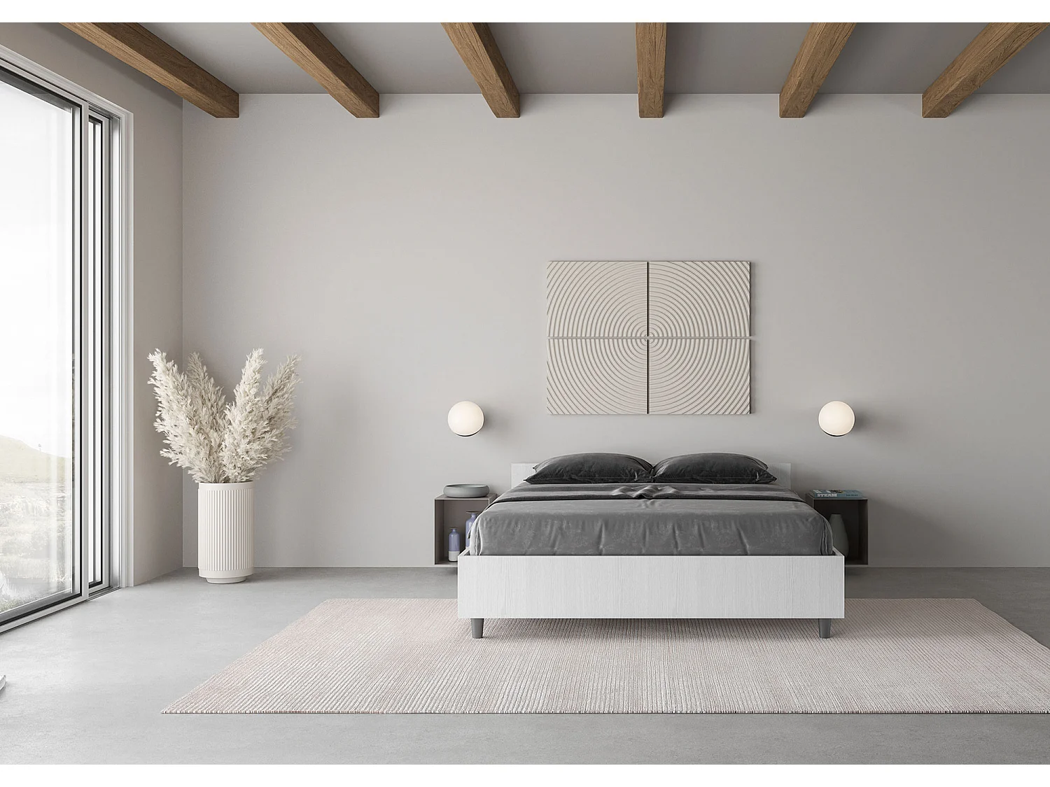 Lit double coffre 140x200 frêne blanc Nuamo