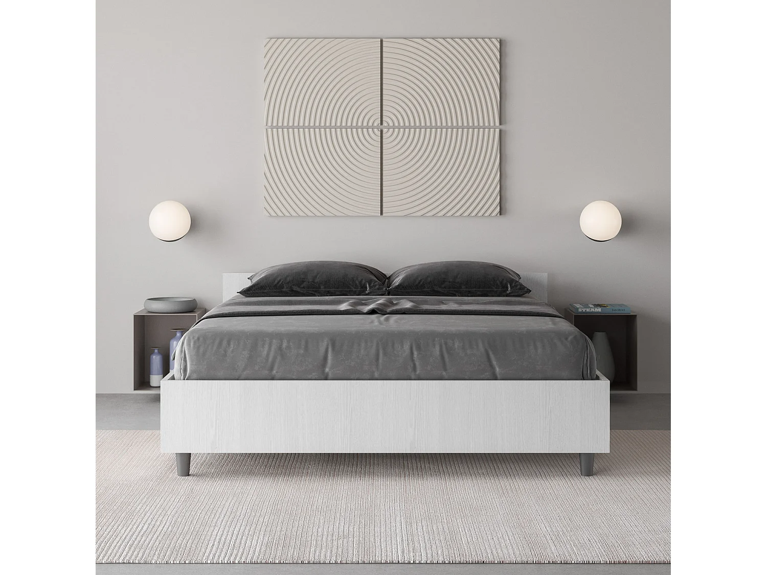 Lit double coffre 140x200 frêne blanc Nuamo