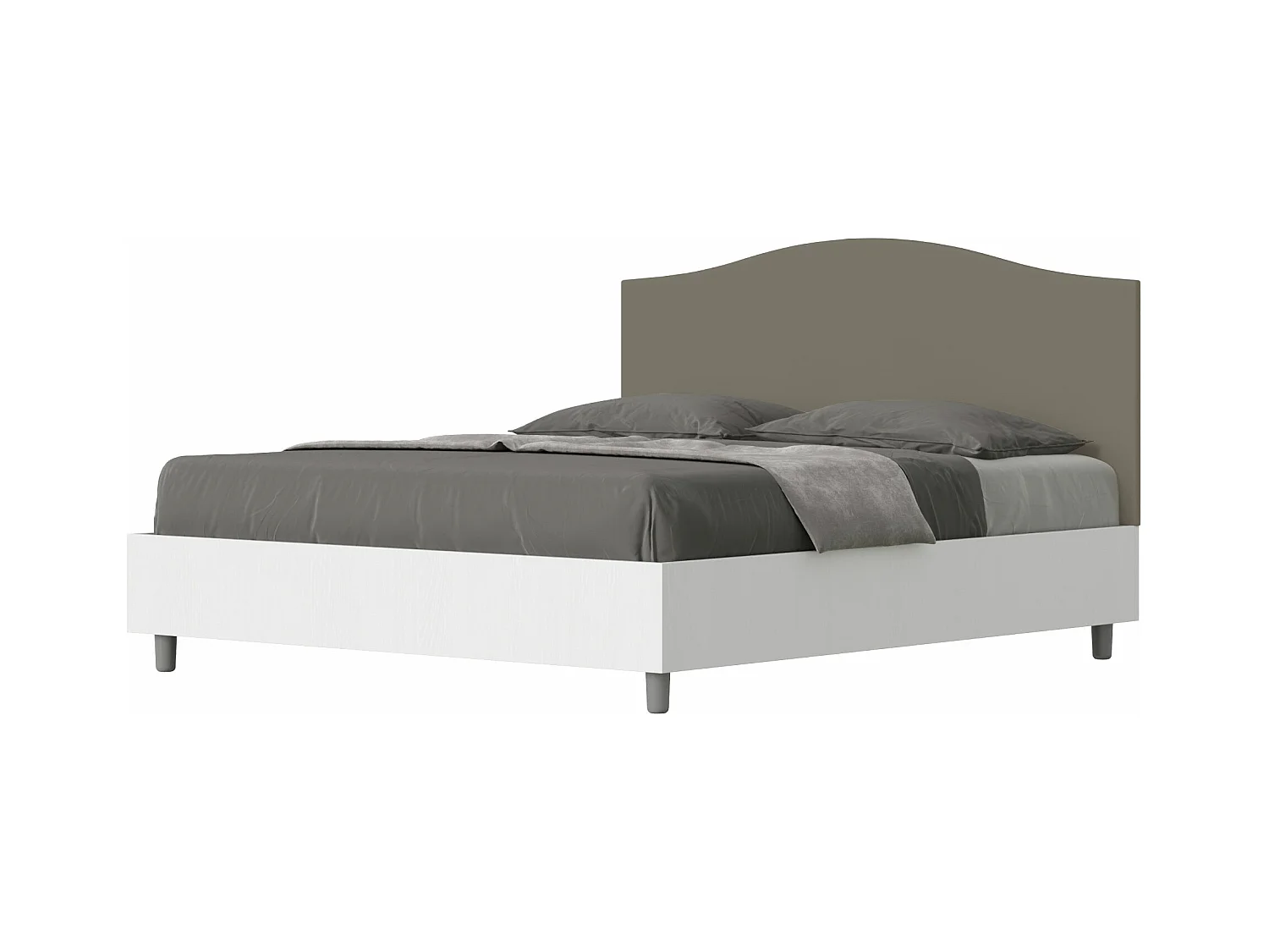 Lit coffre 160x200 structure frêne blanc tête de lit similicuir cappuccino Grace