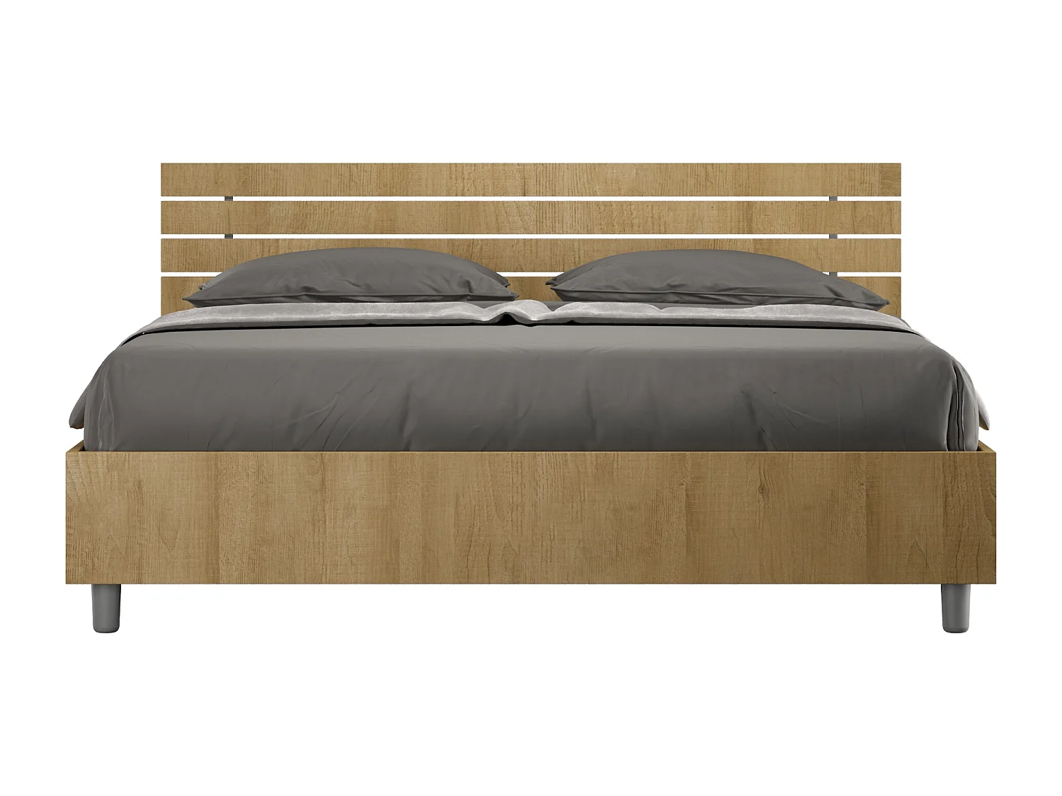 Lit coffre 160x200 tête de lit inclinée avec des lames chêne nature Ankel