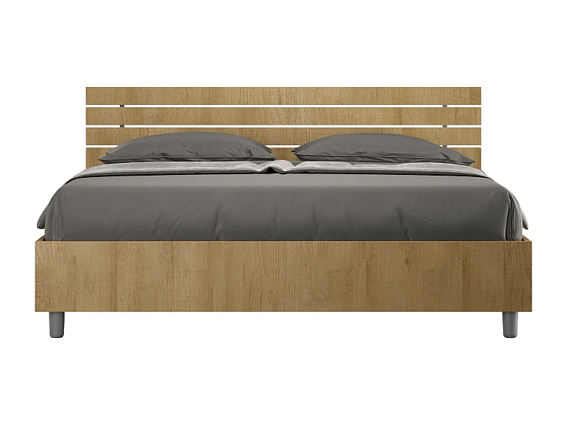 Bed 160x200 met opbergruimte schuin bedhoofd met laatten natuur eiken Ankel