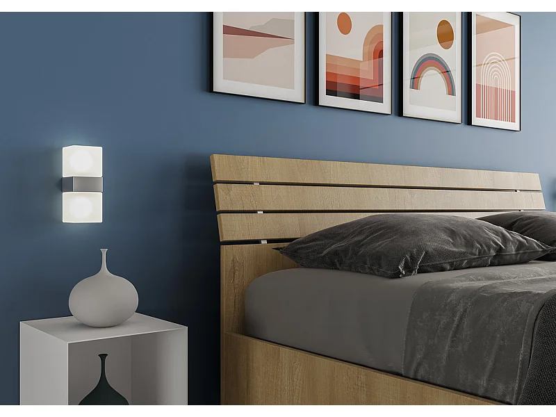 Bed 160x200 met opbergruimte schuin bedhoofd met laatten natuur eiken Ankel