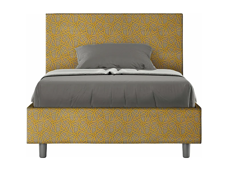 Letto una piazza e mezza contenitore imbottito 120x210 tessuto Era 6 giallo Adele