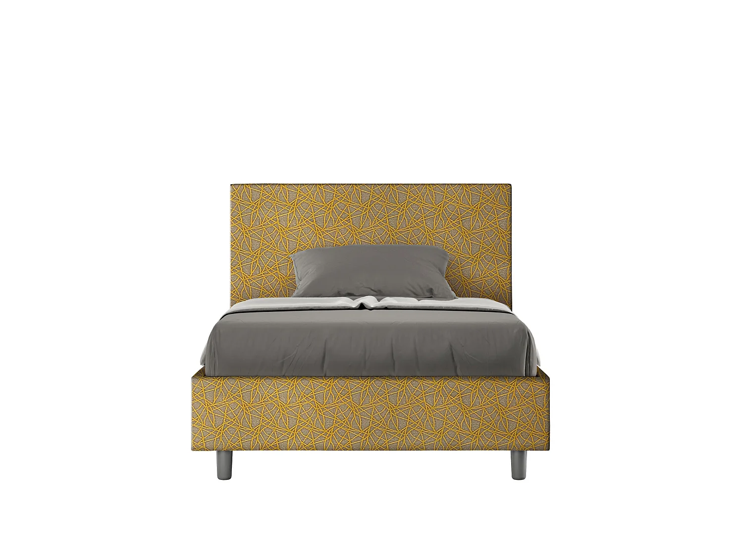 Lit 1 place et demi coffre rembourré 120x210 tissu Era 6 jaune Adele