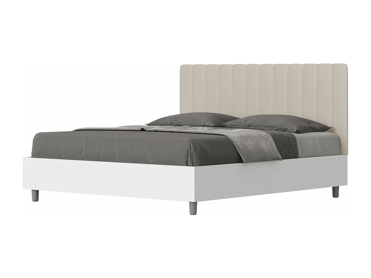 Cama contenedor 160x190 cabecero estructura fresno blanco melamina/piel gris tórtola Kaia