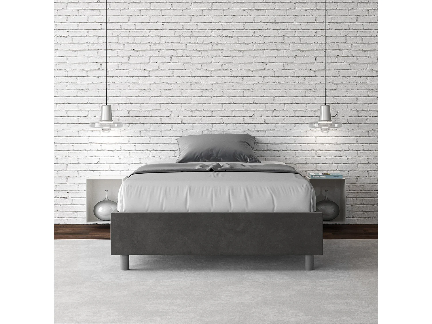 Cadre de lit 1 place et demi coffre rembourré 120x190 microfibre gris Azelia