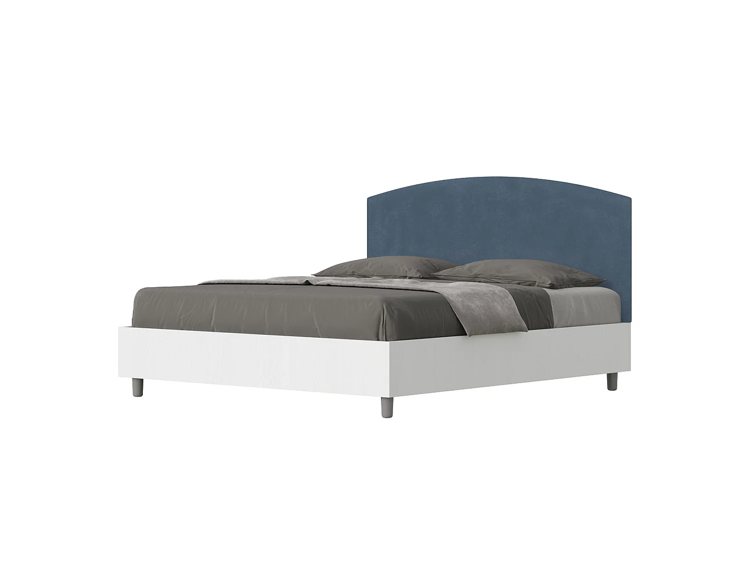 Lit coffre 160x200 structure frêne blanc tête de lit microfibre bleu Antilia