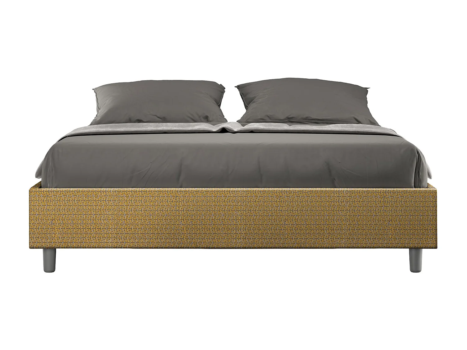 Cama de casal queen size com arrumação estofada sem cabeceira 160x210 tecido Labirinto 06 amarelo Azelia