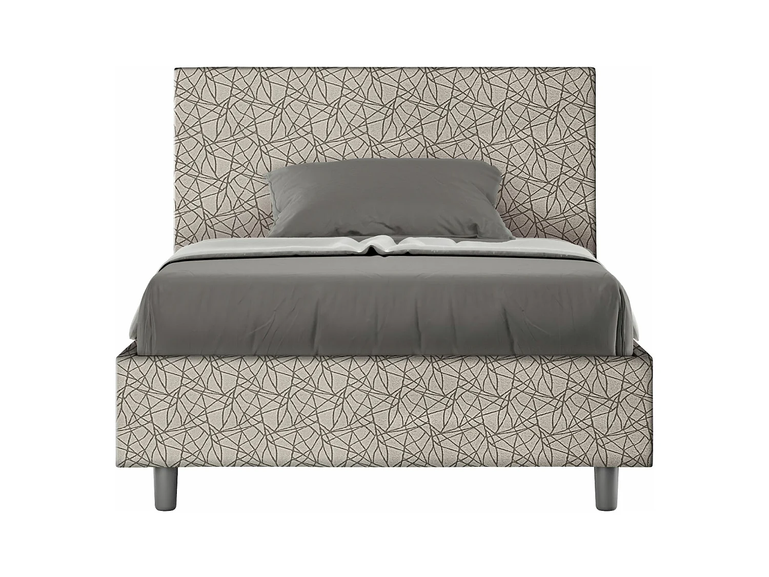 Lit 1 place et demi coffre rembourré 120x190 tissu Era 2 gris Adele