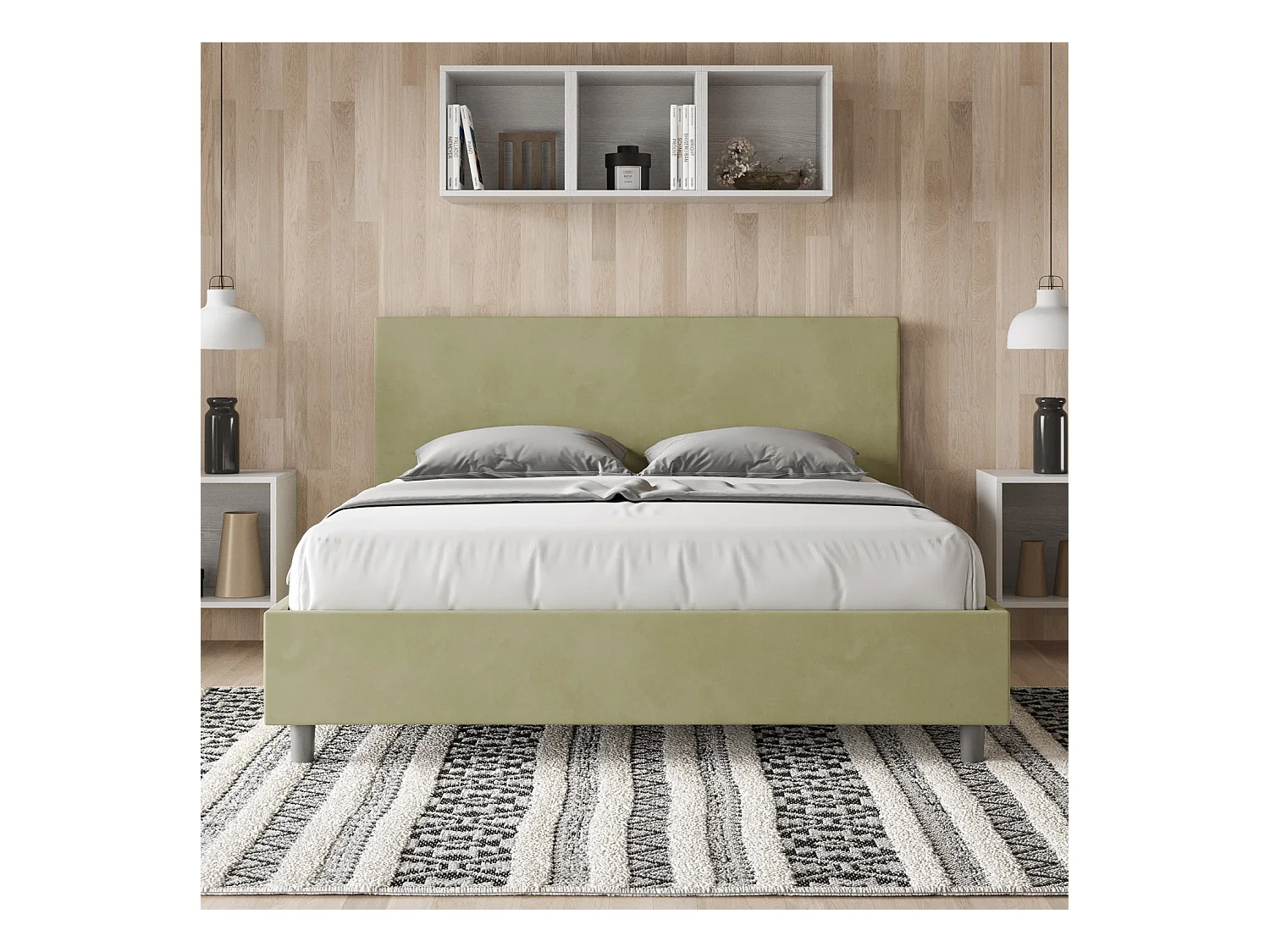 Letto contenitore imbottito 160x190 microfibra tè verde Adele