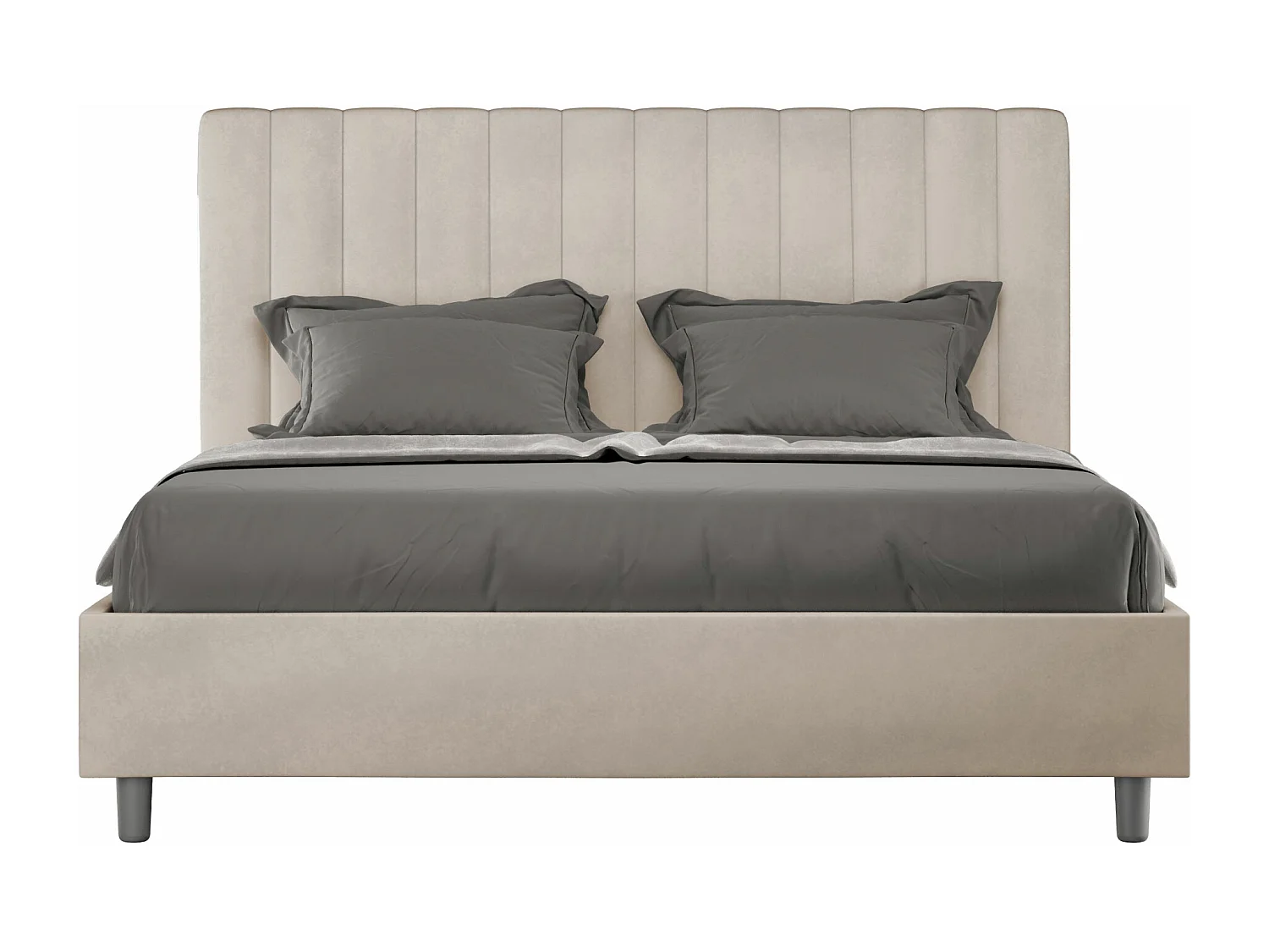 Lit double coffre rembourré 140x200 microfibre sable Agueda