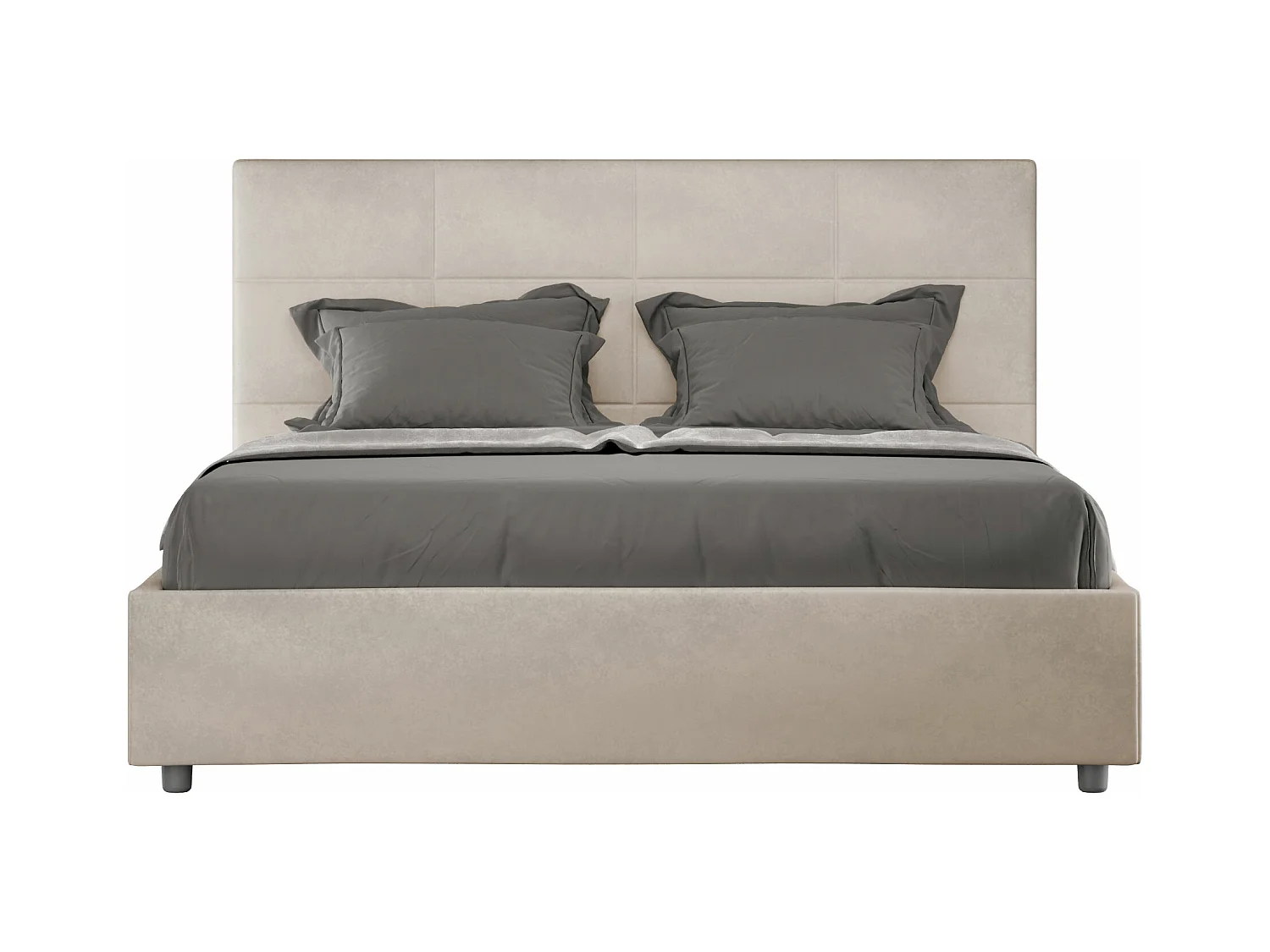 Lit double coffre rembourré 140x190 microfibre sable Mika