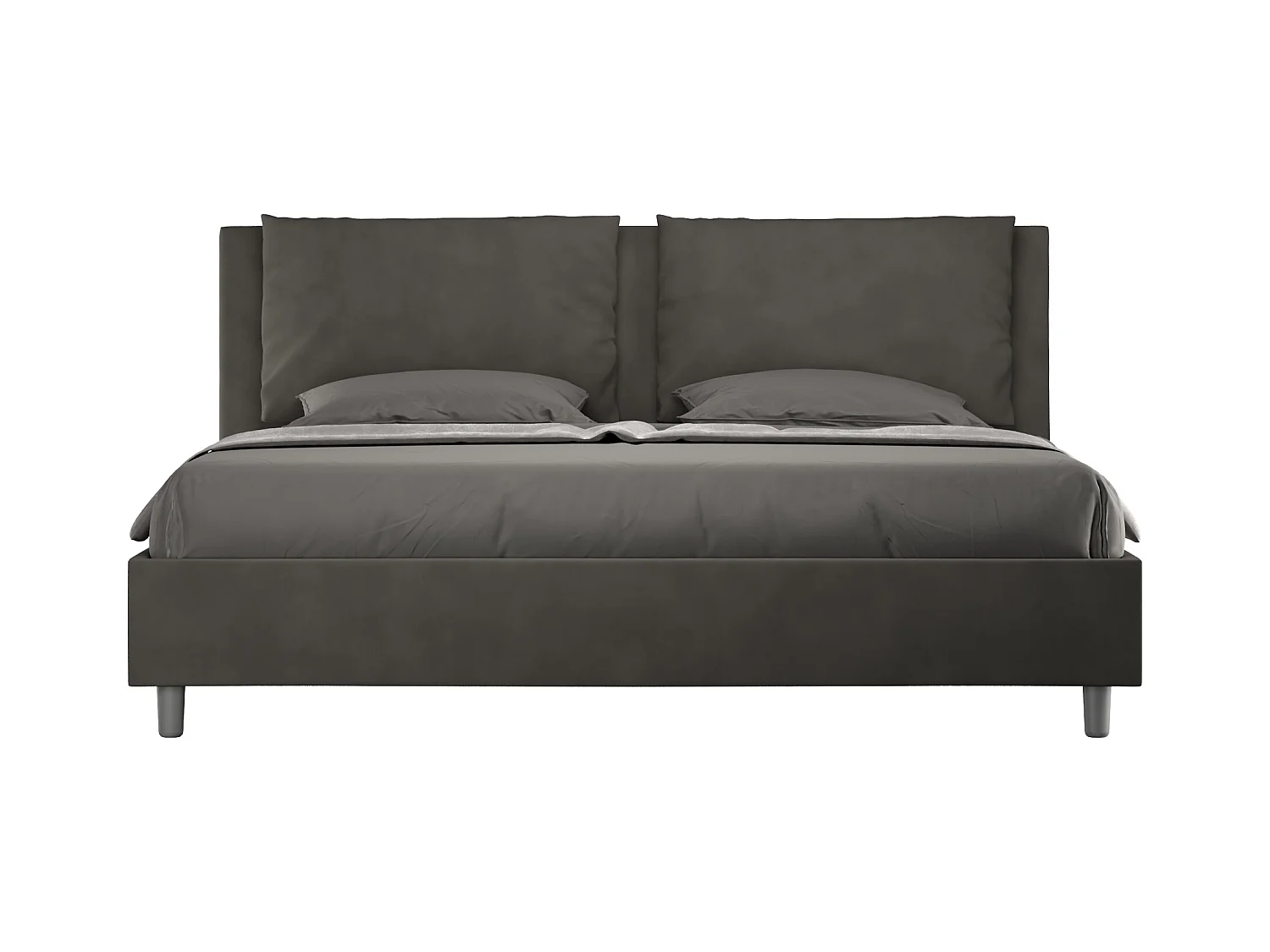 Lit king size coffre rembourré 200x210 microfibre gris Antea