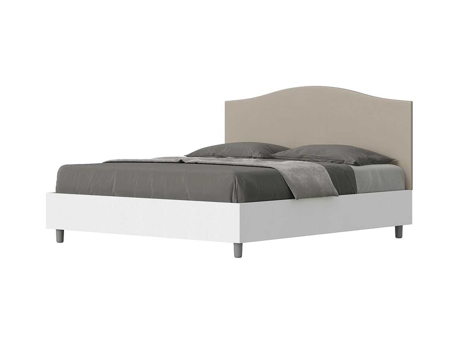Lit coffre 160x200 structure frêne blanc tête de lit similicuir taupe Grace