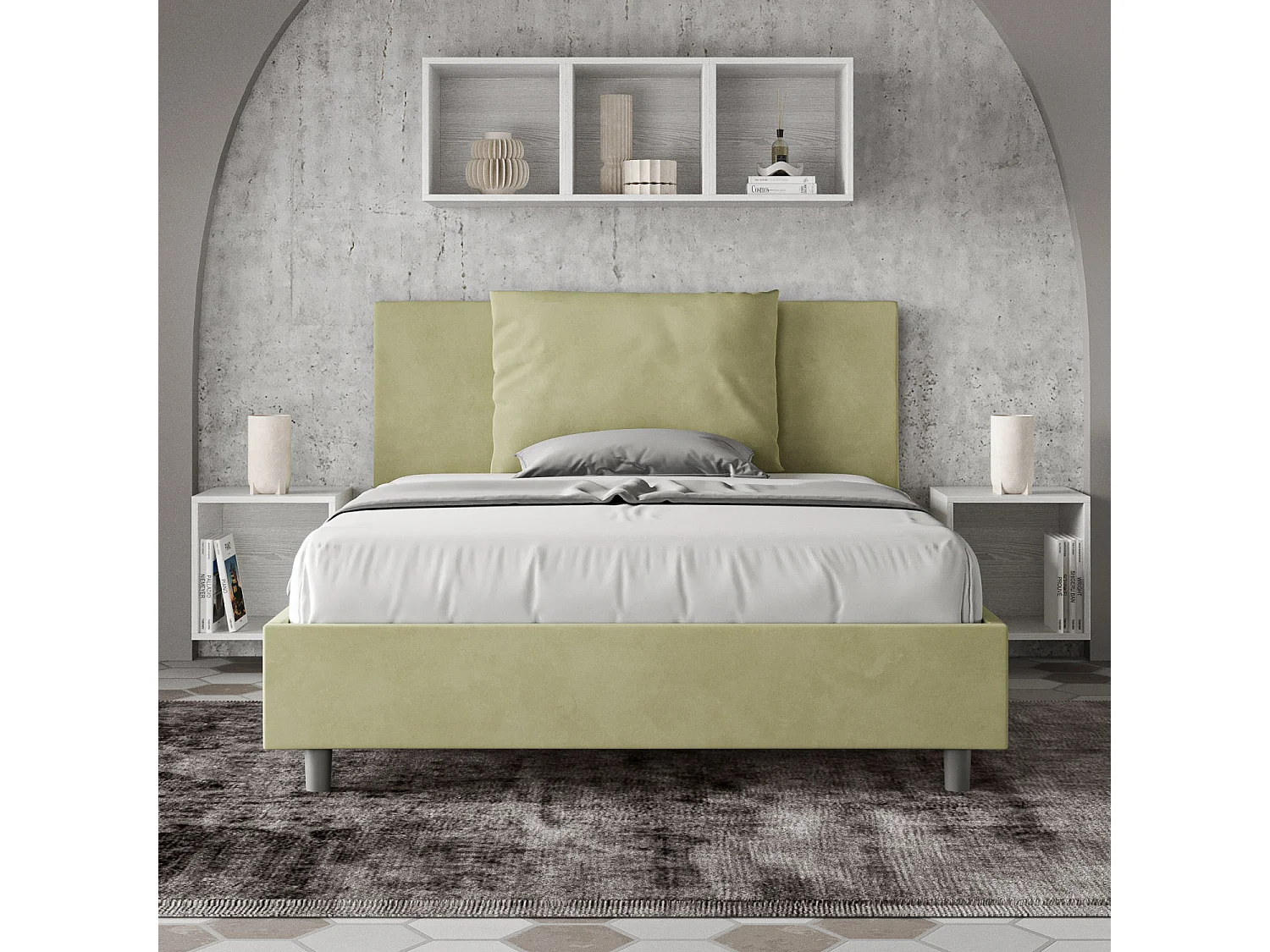 Gepolstertes Bett mit Bettkasten 140x210 mit Mikrofaserbezug Grün Antea