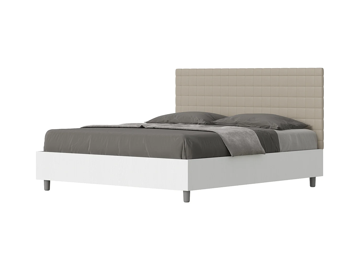 Lit coffre 160x200 structure frêne blanc tête de lit similicuir taupe Burmy