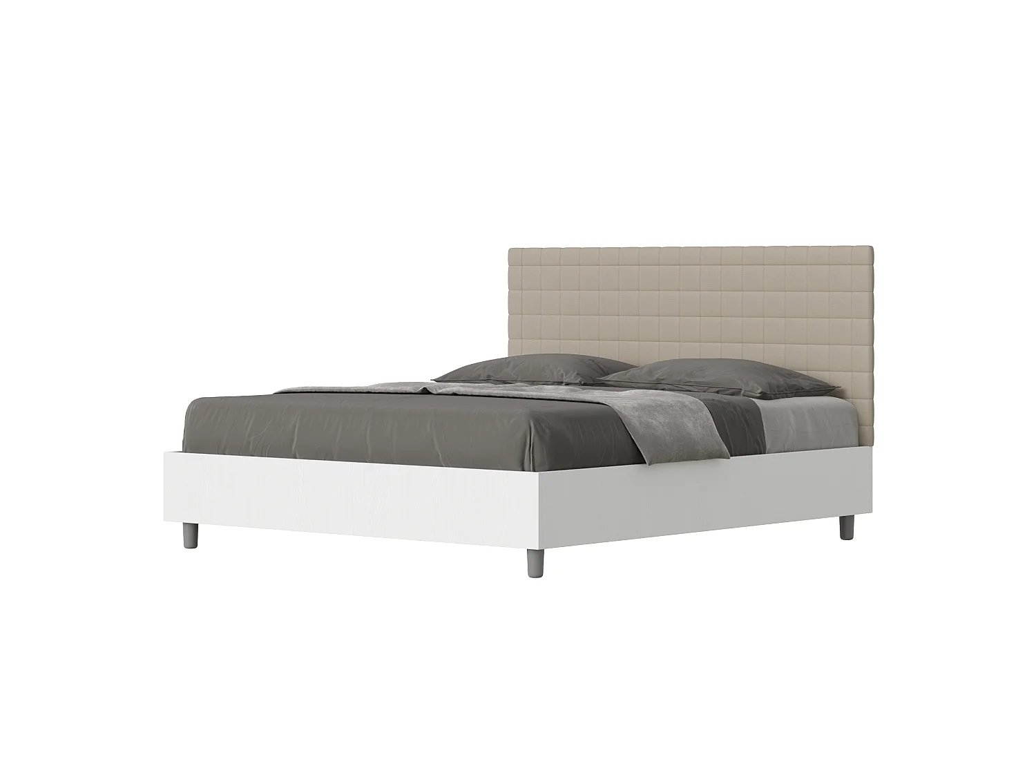 Lit coffre 160x200 structure frêne blanc tête de lit similicuir taupe Burmy