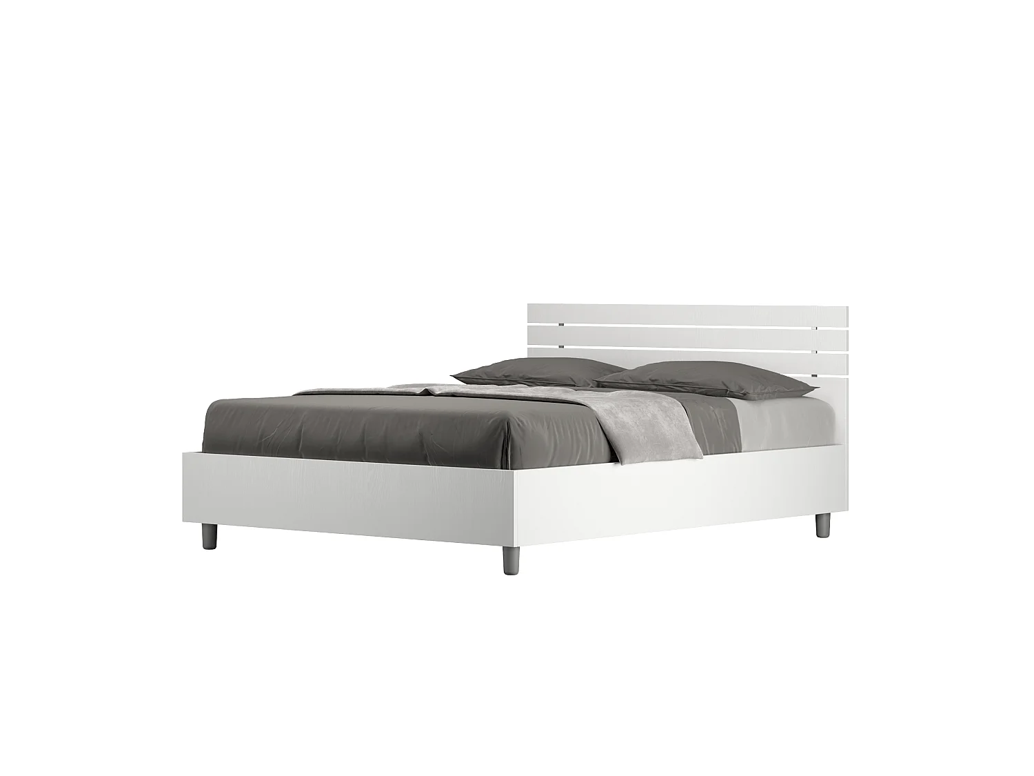 Lit double coffre 140x200 tête de lit droite avec des lames frêne blanc Ankel