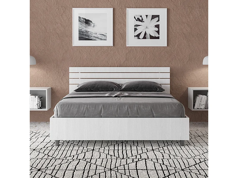 Bett mit Bettkasten 140x200 gerades Kopfteil mit Holzlatten Esche weiß Ankel