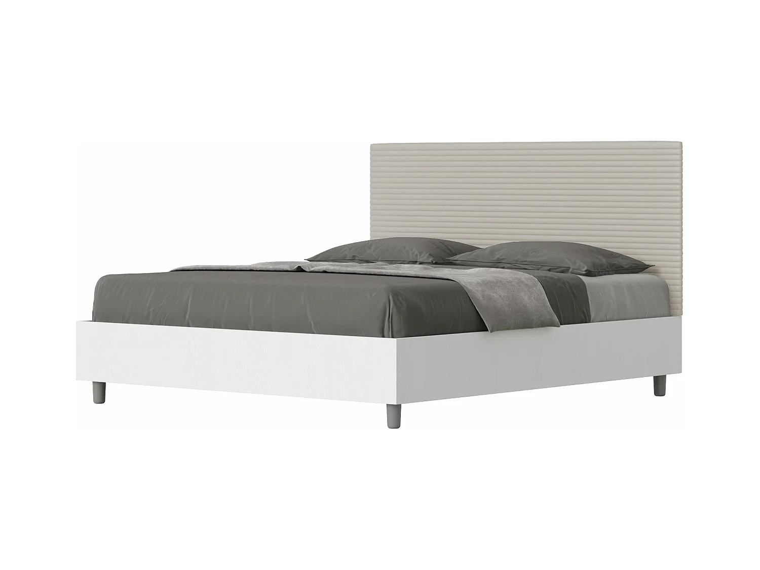 Lit coffre 160x200 structure frêne blanc tête de lit similicuir taupe Level