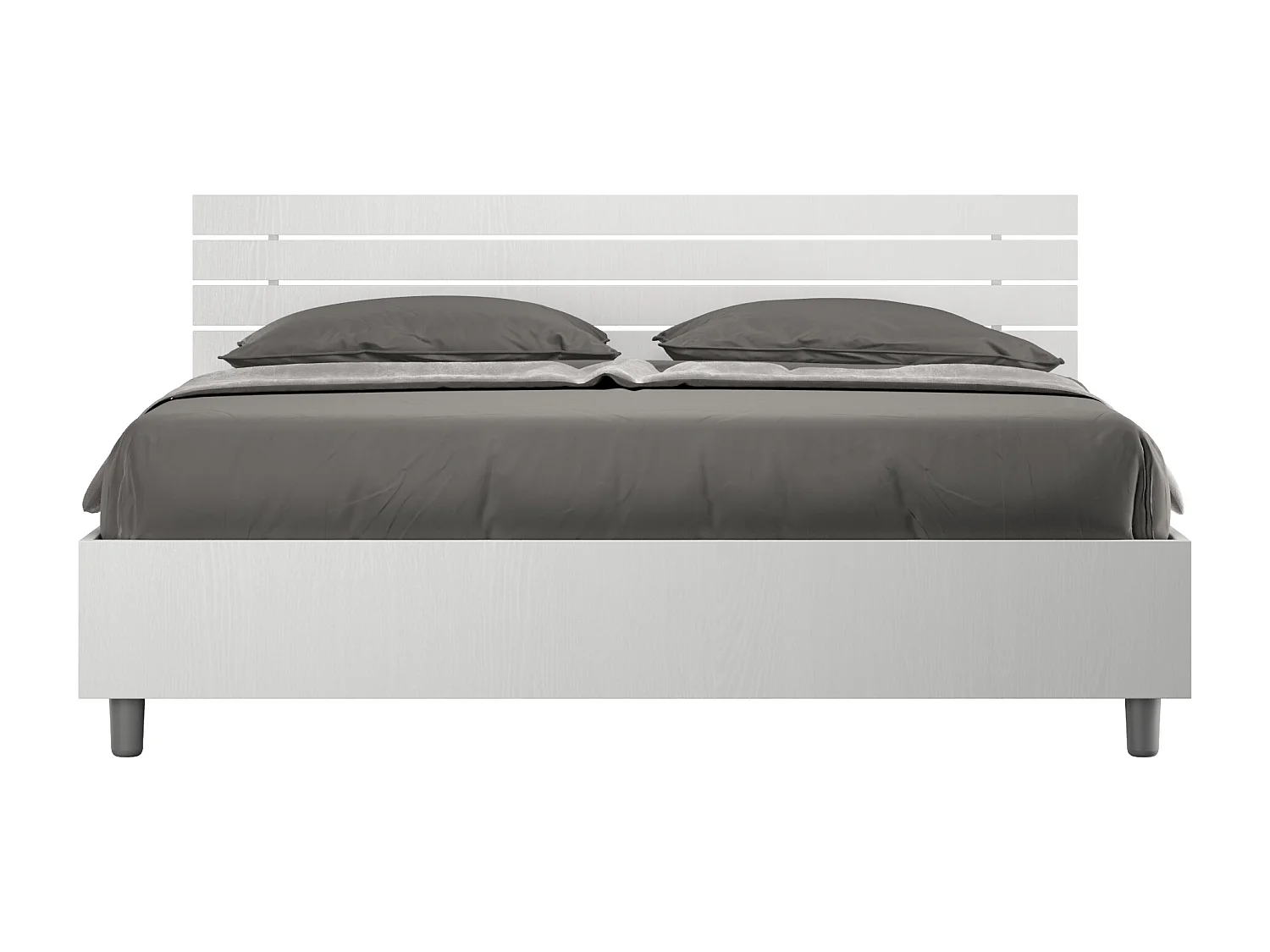 Lit coffre 160x200 tête de lit inclinée avec des lames frêne blanc Ankel