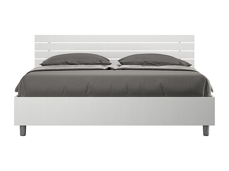 Bett mit Bettkasten 160x200 schräges Kopfteil mit Holzlatten Esche weiß ...