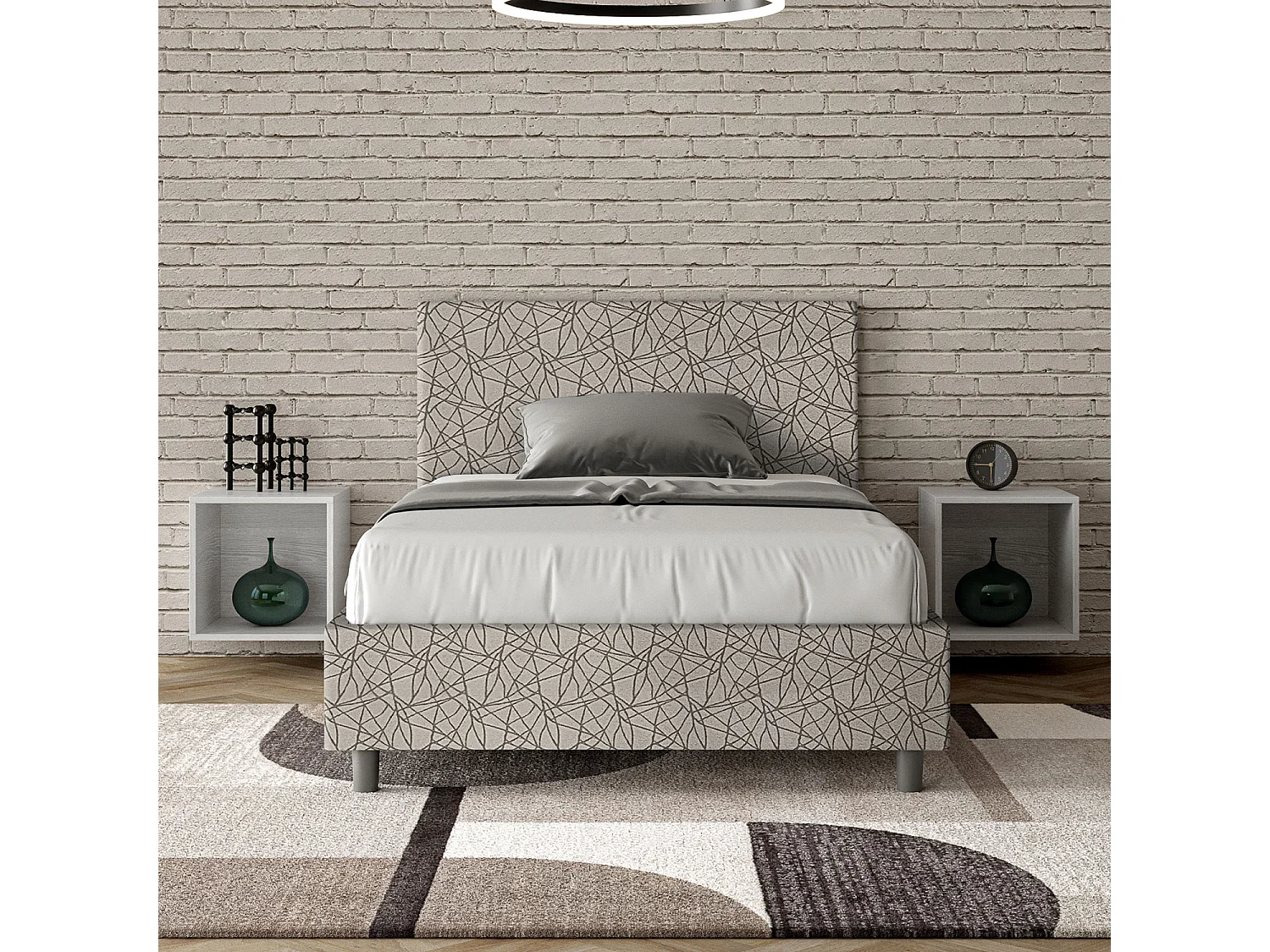 Lit 1 place et demi coffre rembourré 120x210 tissu Era 2 gris Adele
