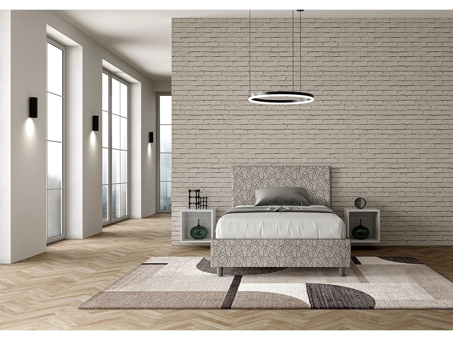 Lit 1 place et demi coffre rembourré 120x210 tissu Era 2 gris Adele