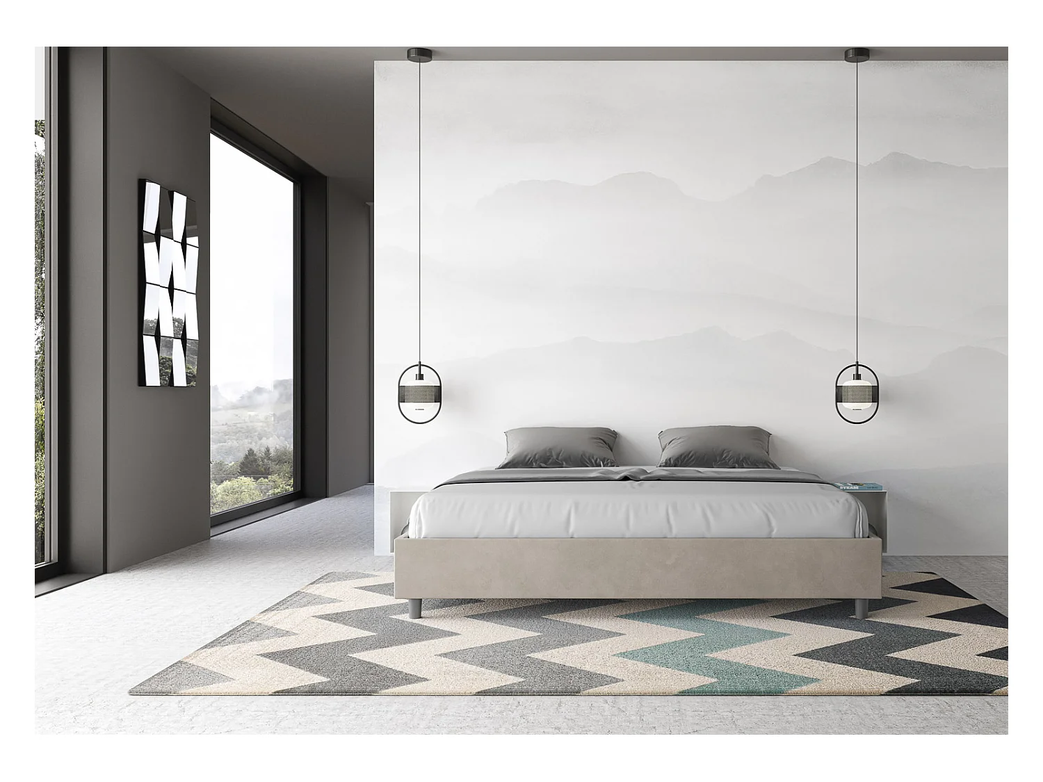 Sommier contenedor acolchado 200x210 microfibra arena Azelia