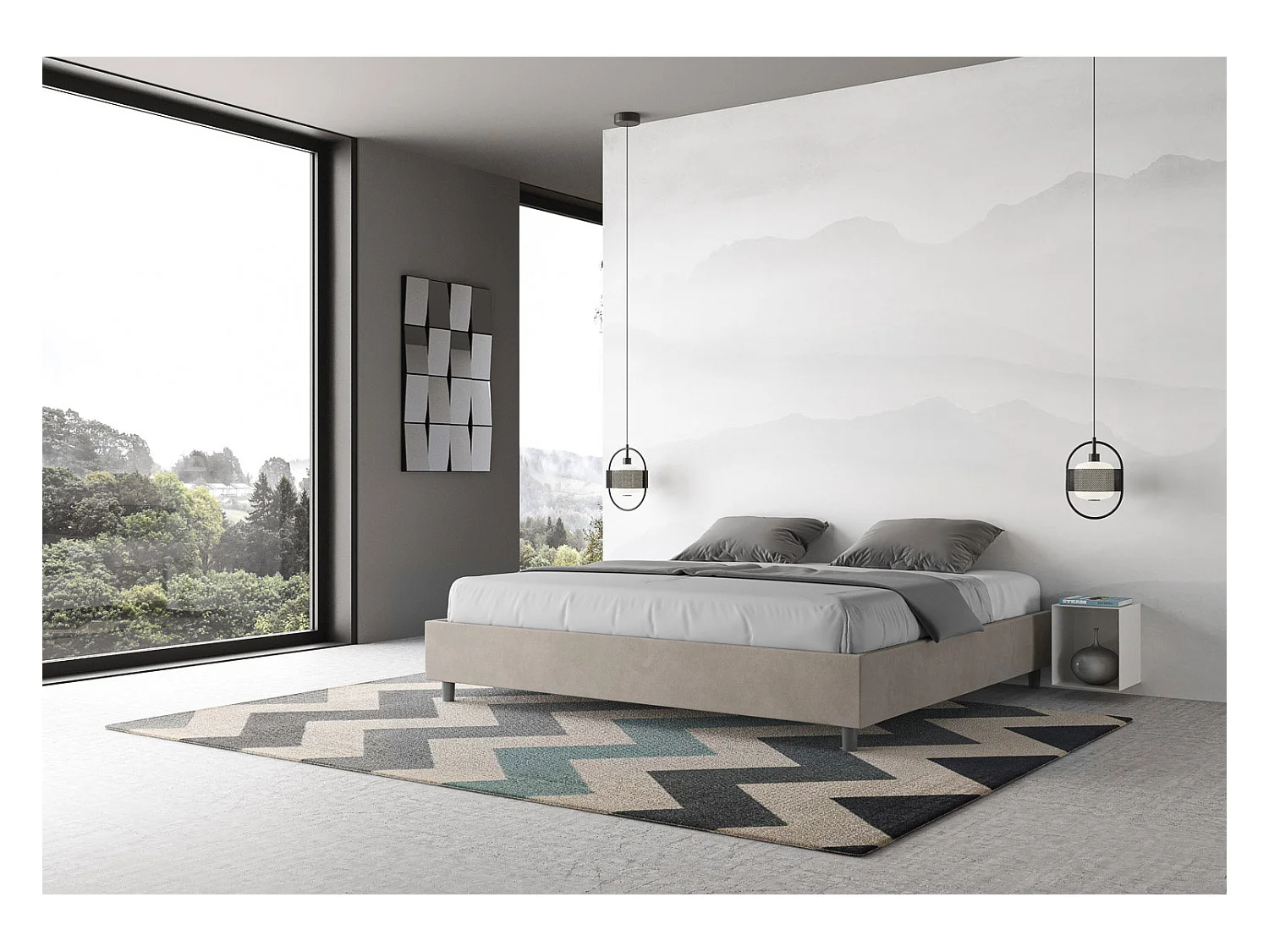 Sommier contenedor acolchado 200x210 microfibra arena Azelia