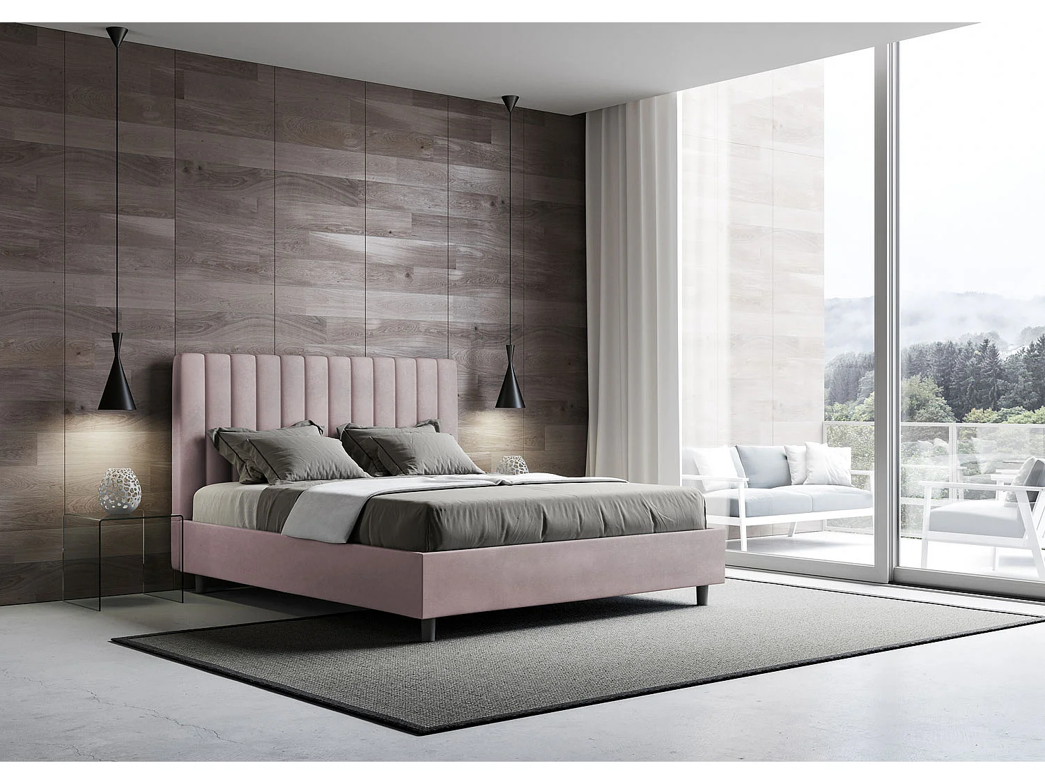 Letto contenitore imbottito 160x190 microfibra glicine Agueda