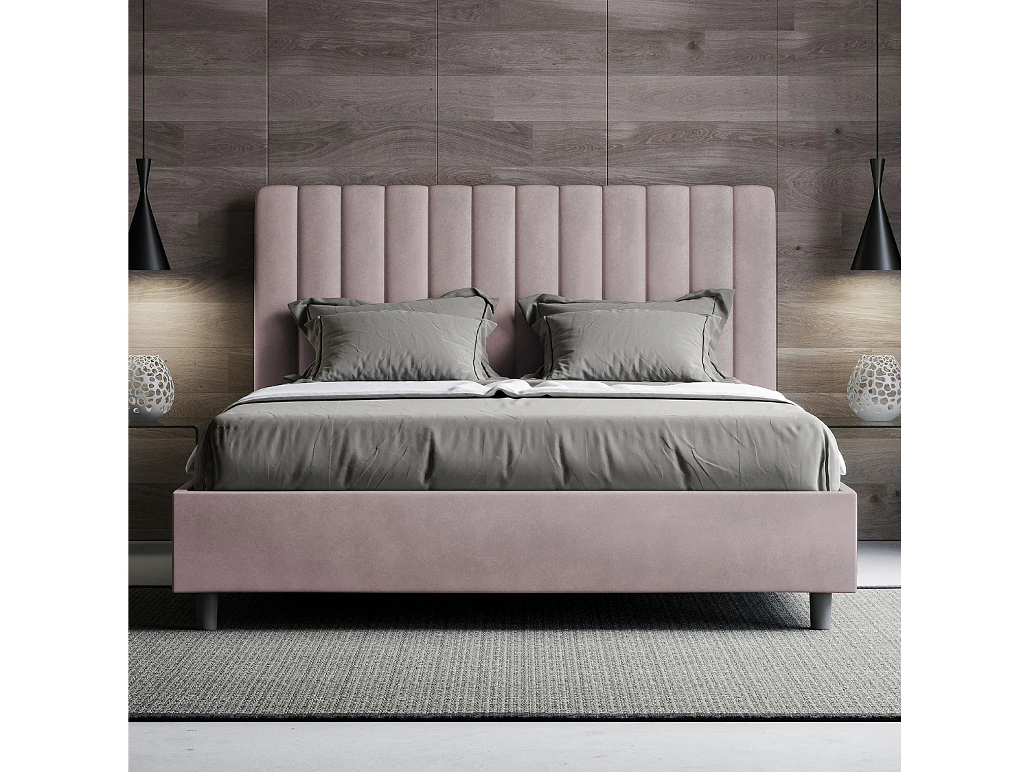 Letto contenitore imbottito 160x190 microfibra glicine Agueda