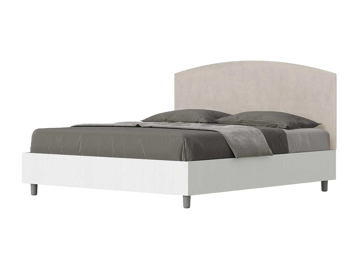 Bett mit Bettkasten 160x200 Bettgestell Esche weiß Bett-Kopfteil mit Mikrofaserbezug Sandfarbe Antilia