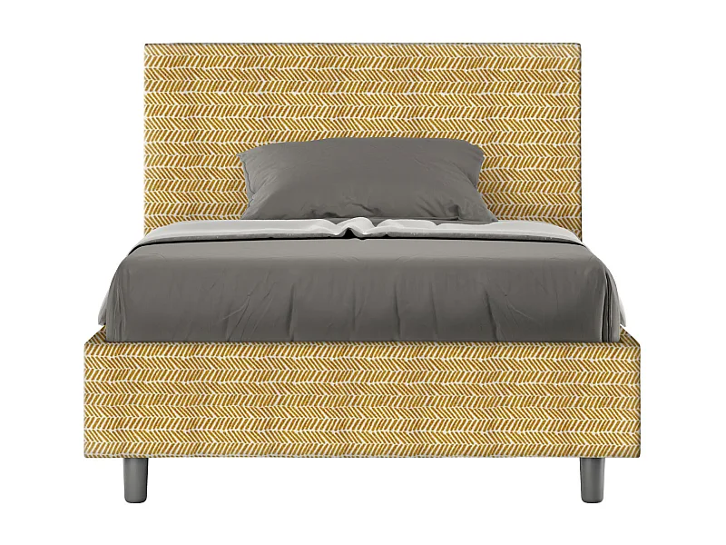 Lit 1 place et demi coffre rembourré 120x190 tissu Aragona 3 jaune Adele