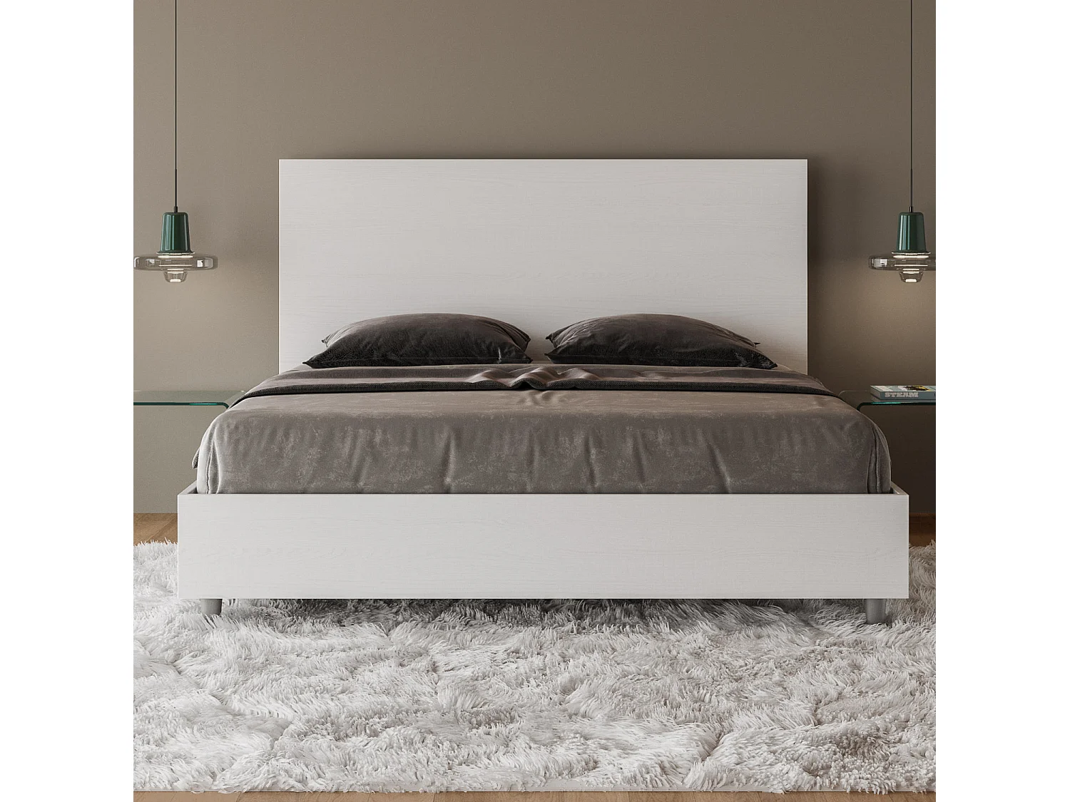 Cama de casal queen size com arrumação 160x200 cinza branca New Egos