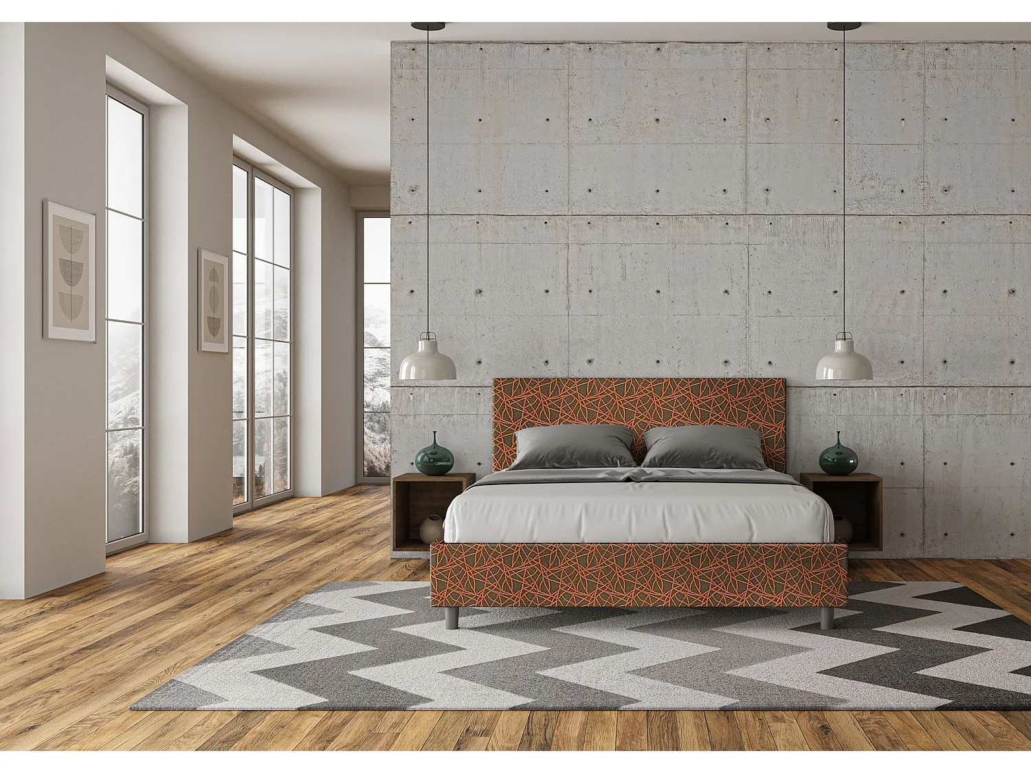 Lit coffre rembourré 160x200 tissu Era 04 orange Adele