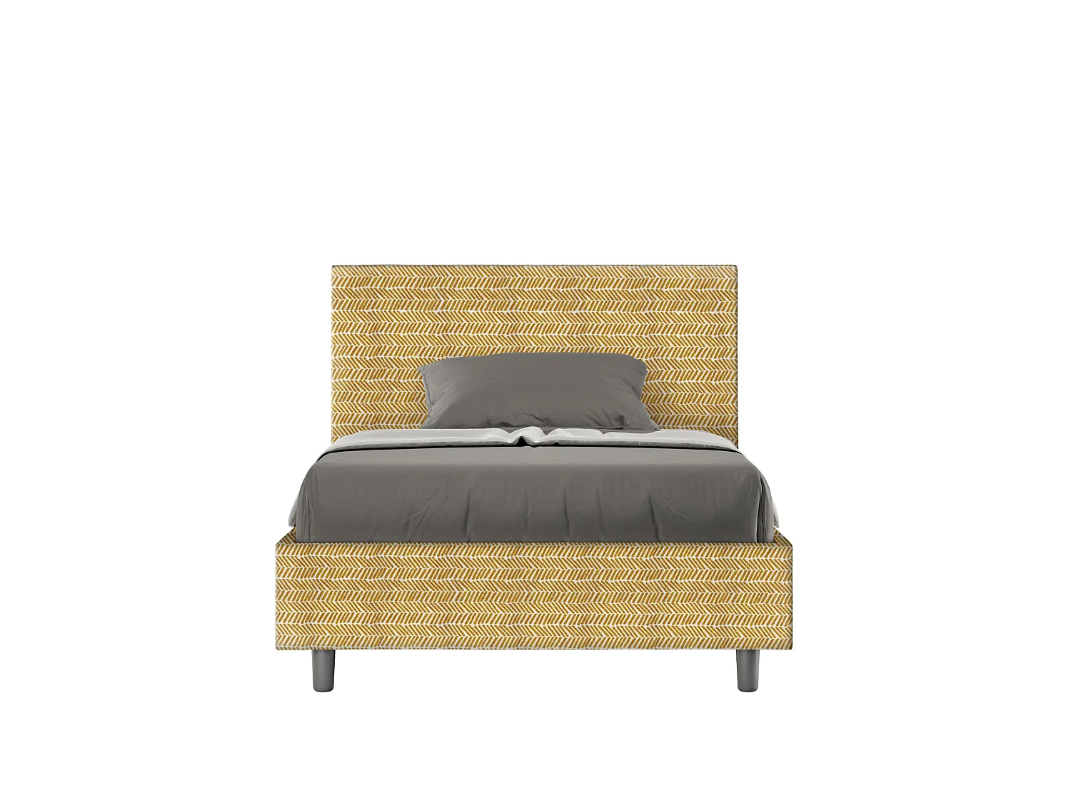 Lit 1 place et demi coffre rembourré 120x210 tissu Aragona 3 jaune Adele