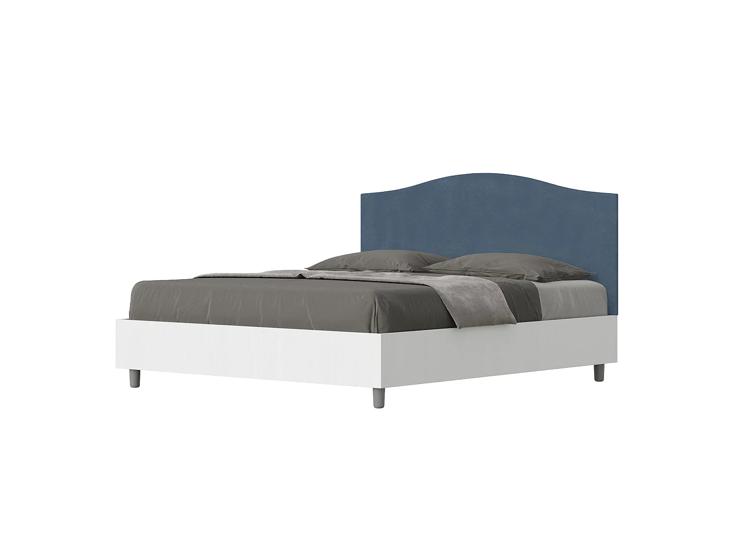 Bett mit Bettkasten 160x190 Bettgestell Esche weiß Bett-Kopfteil mit Mikrofaserbezug Blau Grace