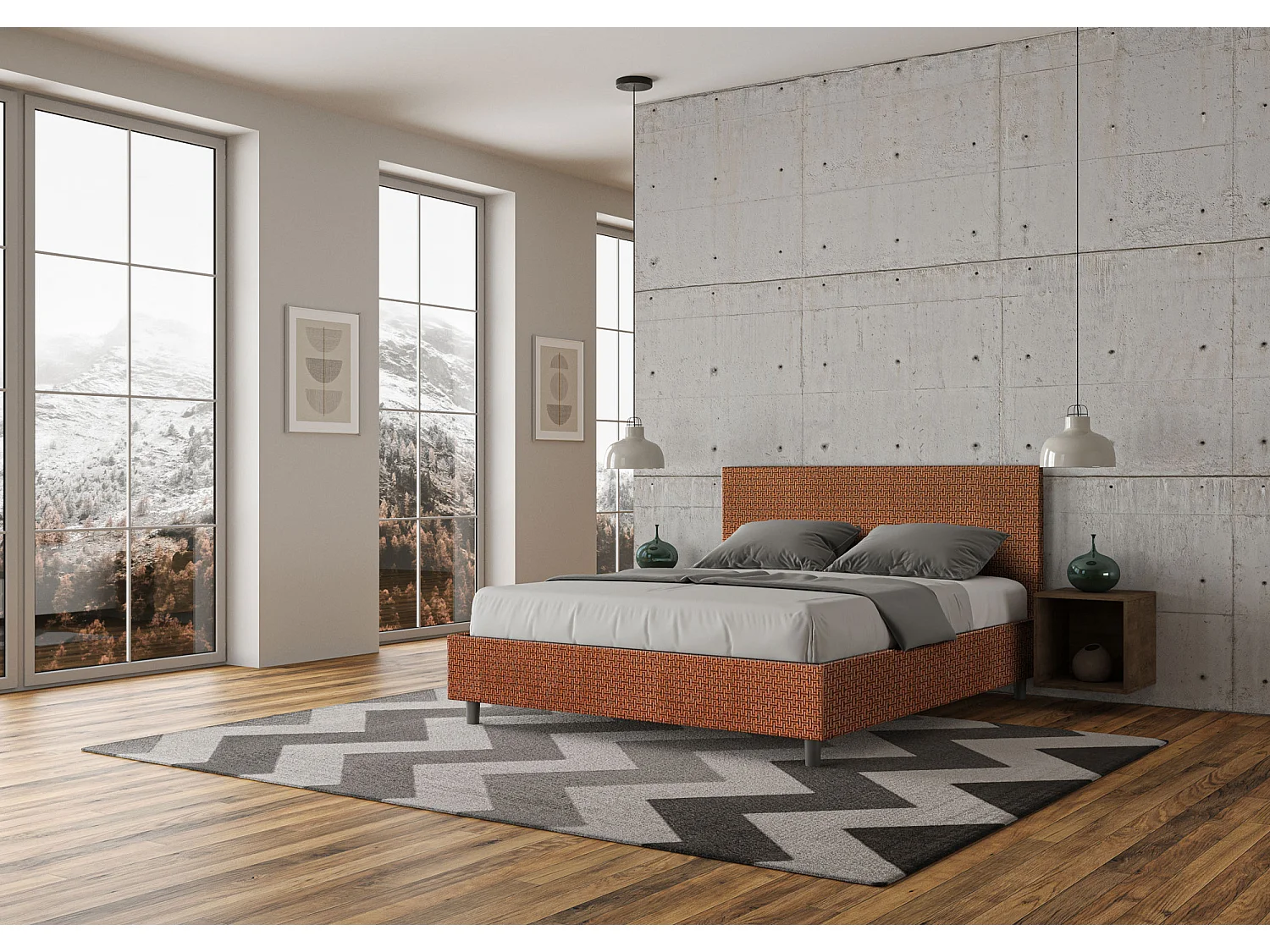 Gepolstertes Bett mit Bettkasten 160x190 mit Stoffbezug Labirinto 04 Orange Adele