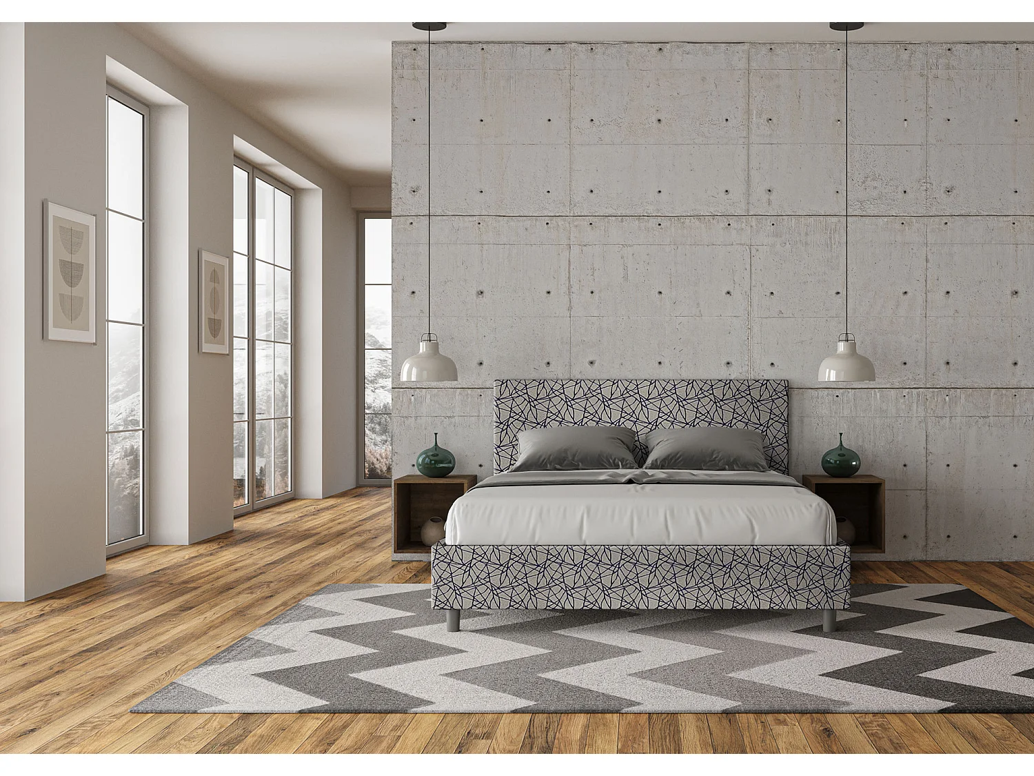 Letto contenitore imbottito 160x190 tessuto Era 09 blu Adele