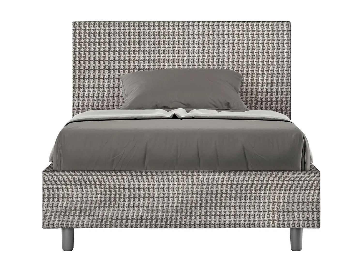 Lit 1 place et demi coffre rembourré 120x210 tissu Labirinto 2 gris Adele