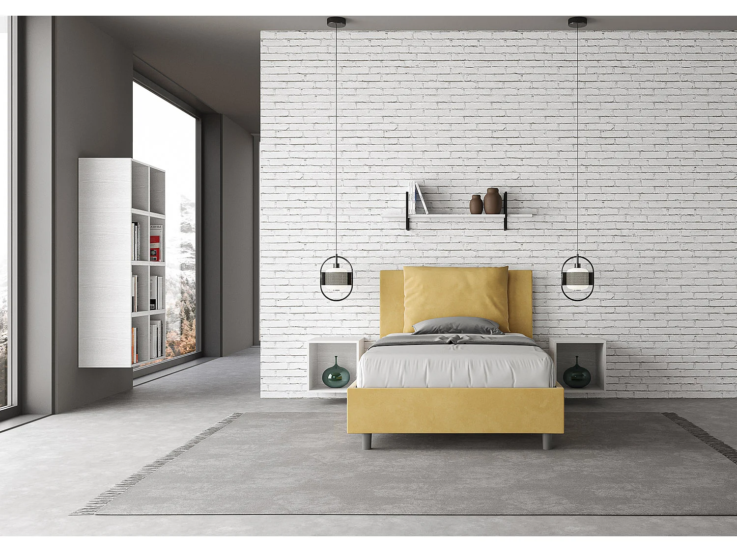 Canapé acolchado Antea 120x200 en microfibra ocre