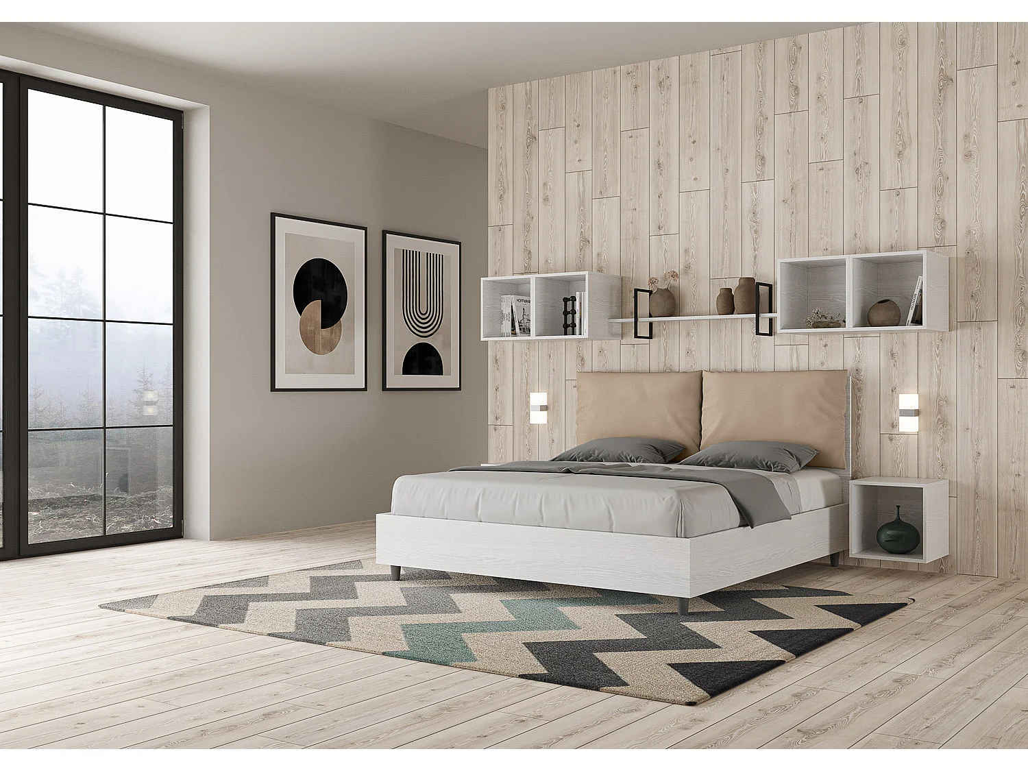 Lit coffre 160x200 avec coussins similicuir taupe Egos Antea