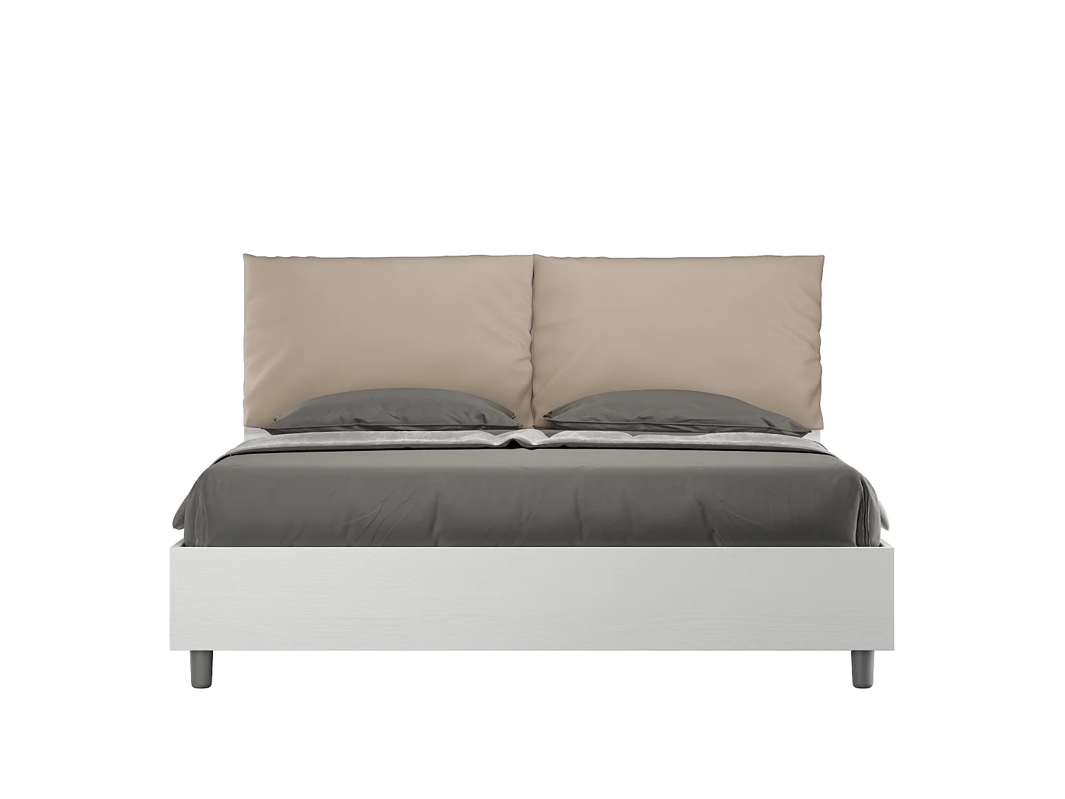 Bed 160x200 met opbergruimte eiken wit met kussens kunstleer taupe Egos Antea