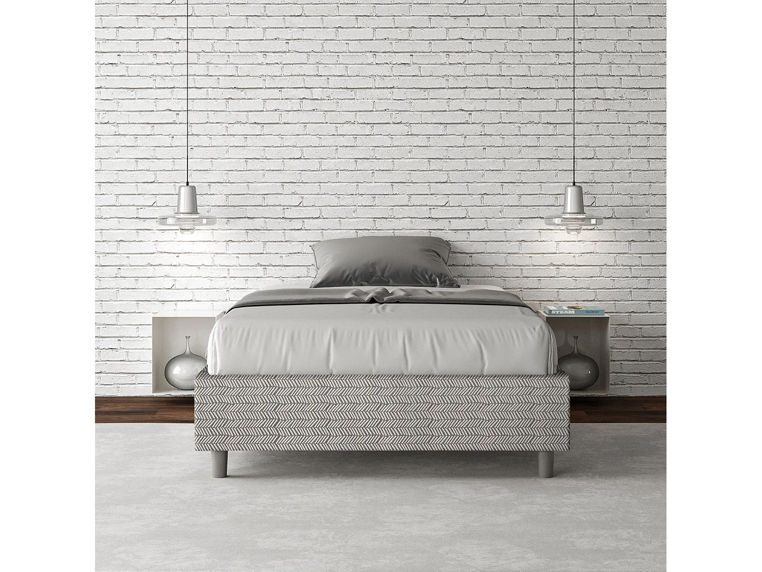 Cadre de lit 1 place et demi coffre rembourré 120x190 tissu Aragona 1 blanc Azelia