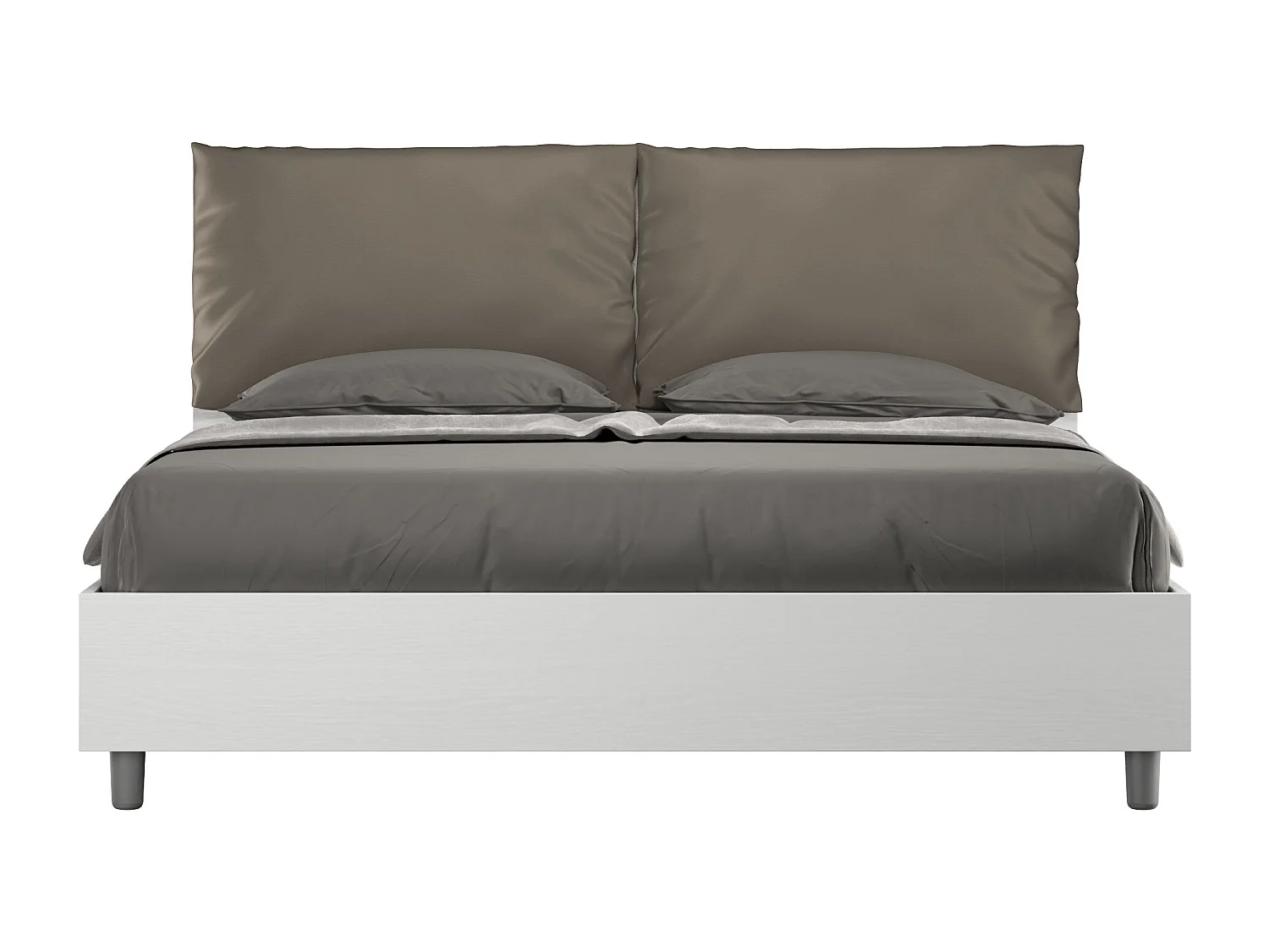 Lit queen size coffre 160x200 frêne blanc coussins similicuir cappuccino Egos Antea