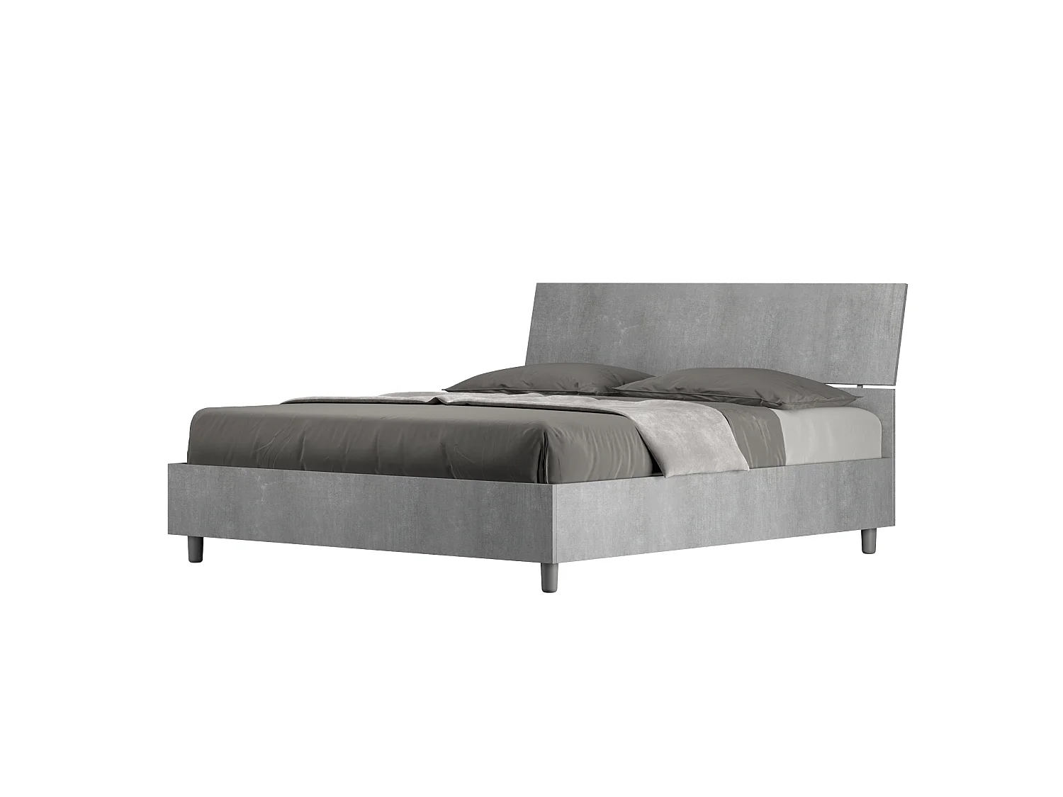 Lit coffre 160x200 tête de lit inclinée gris béton Demas