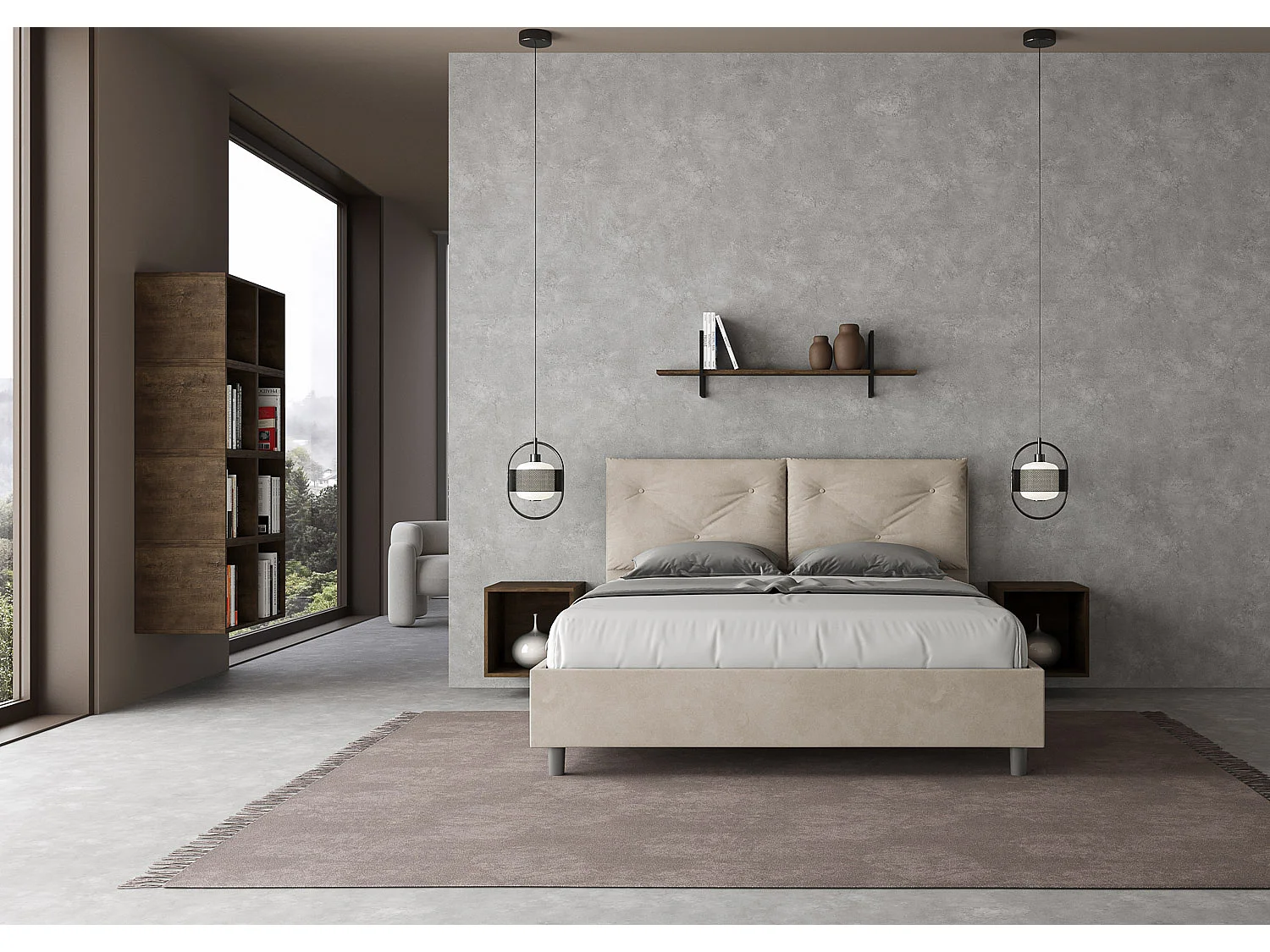 Lit coffre rembourré 160x210 microfibre sable Appia
